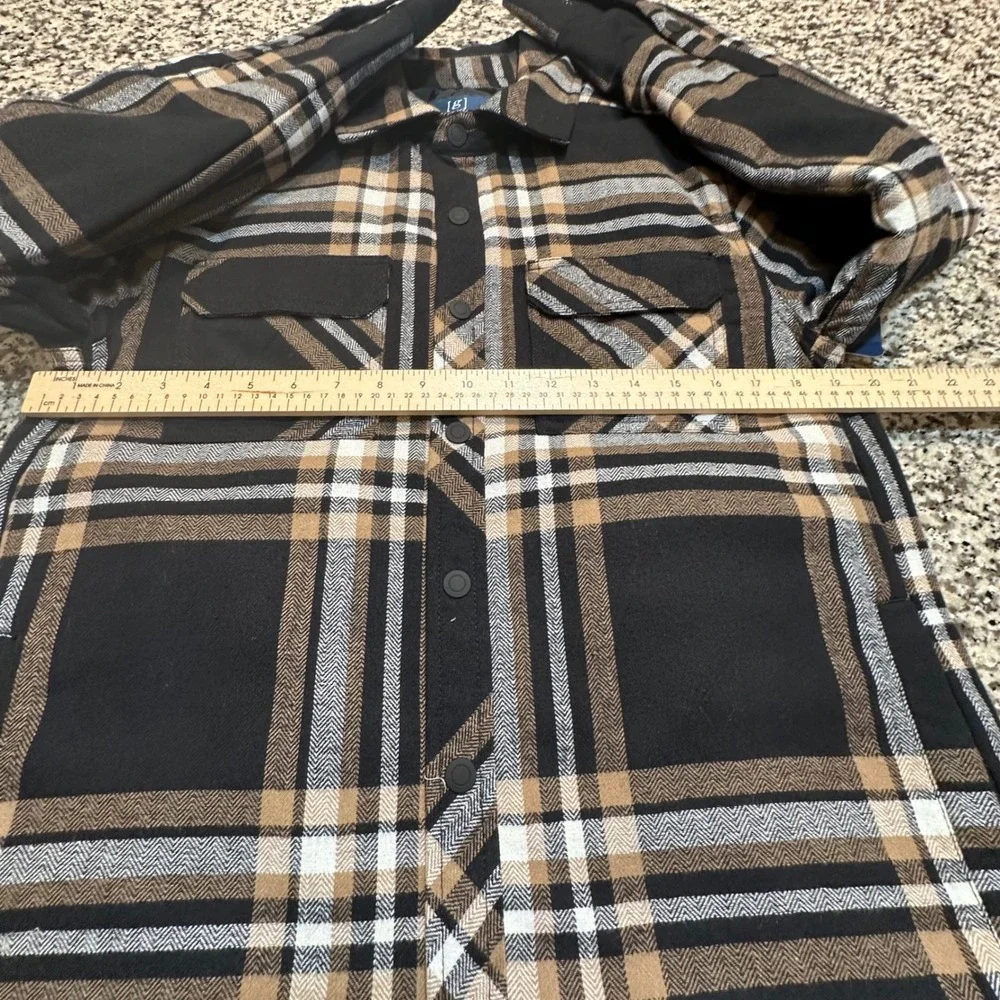 George Mens Black Ivory Plaid Quilted Lined Flannel‎ Shirt Jacket Shacket S NEW